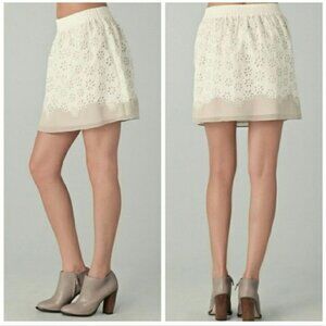 CLUB MONACO | Eyelet Skirt Cotton Silk Trim Cream Sz 2